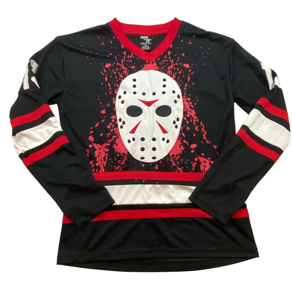 Friday the 13th Jason Voorhees Hockey Jersey Black Red White Size S P‎